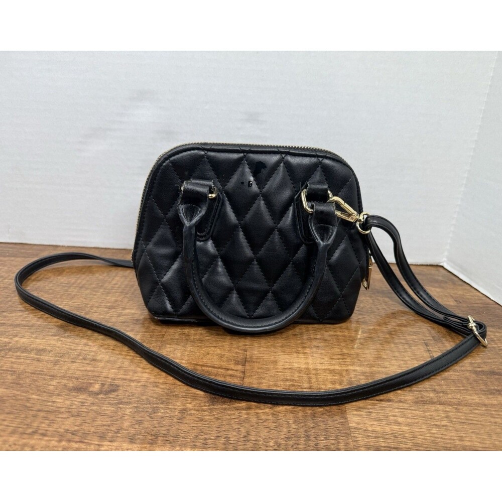 Steve Madden Black Small Satchel Top Handle Detachable Strap Zip Gold Hardware